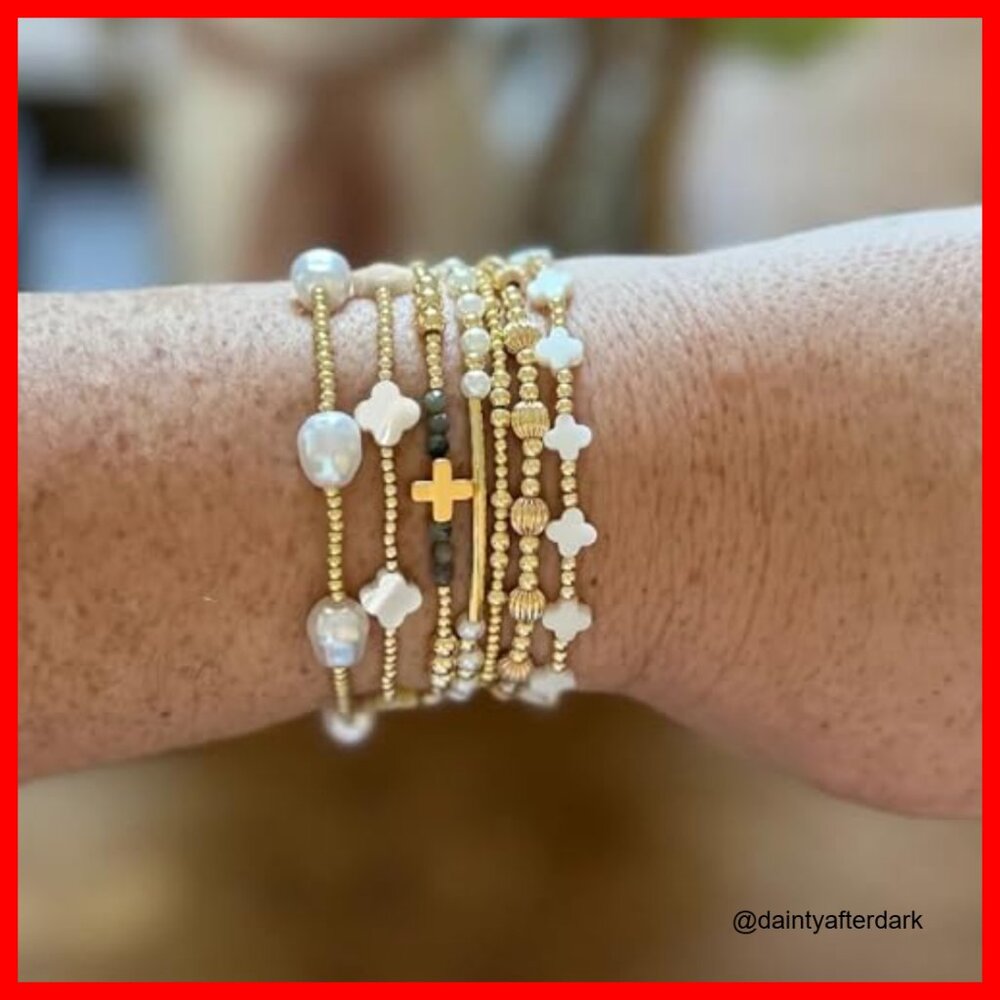 Gold Plated Beaded Stretch Stackable Bracelets Se… - image 2
